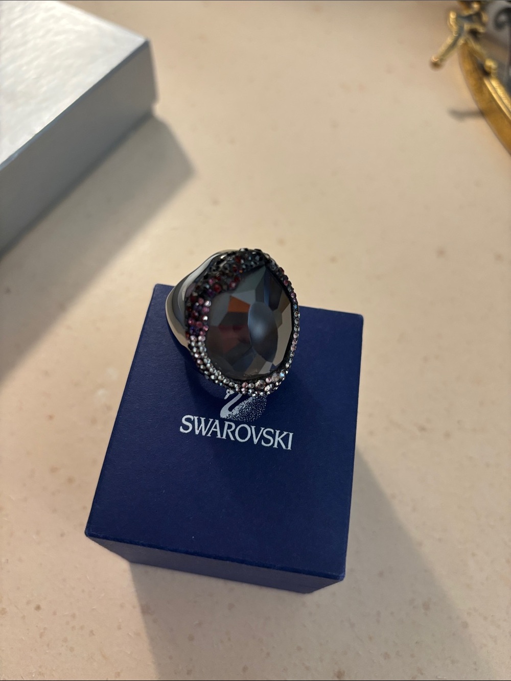Swarovski Hematite and Black Crystal Cocktail Ring
